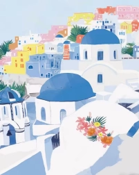 Diamantmaling blå tage i Santorini 30 × 40 cm
