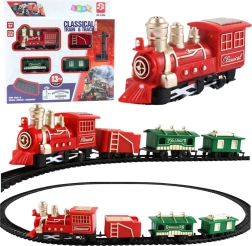 Klassisk batteritog med lokomotiv, vogne og skinner – 13 dele