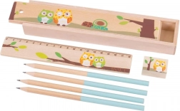 Træpenal med ugler Bigjigs Toys – blå