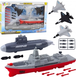 Børne militærsæt med hangarskib, ubåd og jagerfly