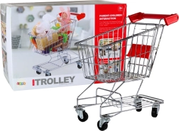 Stor, sølvfarvet indkøbsvogn i metal til børn