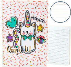 Notesbog med katte-enhjørning i lyserøde mønstre A5