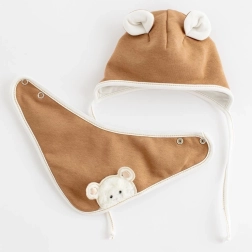 Forårs babyhue med halstørklæde New Baby Sebastian brun 9–12 mdr