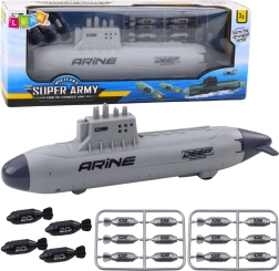 Grå ubåd med torpedoer og mekanisme 28 cm