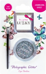 Gelbaserede øjenskygger med holografisk glitter og pensel Lukky