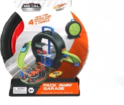 Legesæt i kuffert formet som et dæk med 4 små biler