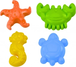 Sæt af havforme til sand, 4 stk: krabbe, skildpadde, søstjerne, søhest - gul, grøn