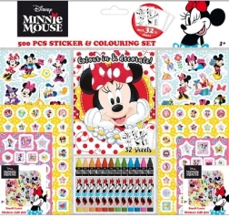 Klistermærkesæt med malebog og farvekridt Minnie – 500 stk.