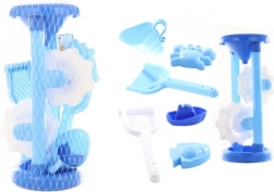 Blå børnekværn til sand og vand med forme