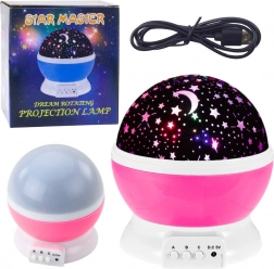 Roterende LED-lampe og stjerneprojektor 360° – rosa