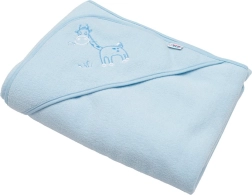 Børne frottéhåndklæde med hætte med broderi 100×100 blå giraf