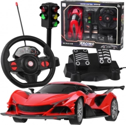 RC sportsvogn med rat, pedaler og trafiklys 1:16 – Rød