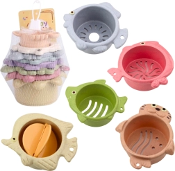 Farvede tårnkopper til bad 2-i-1, pastelfarver, 6 stk