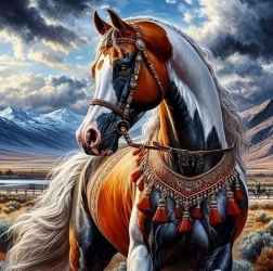 Diamantmaleri Hest i indiansk seletøj 30x40 cm