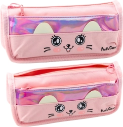 Skole penalhus med kattemotiv lyserød