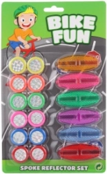 Farverige plasttilbehør til cykel – sæt med reflekser og dekorationsringe
