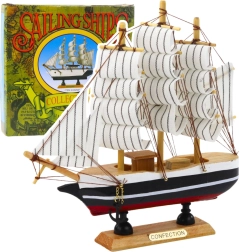 Dekorativ model af tremastet skib sort/hvid 21x21 cm