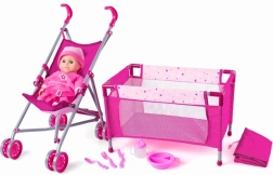 WOODY Børnesæt med barnevogn og seng