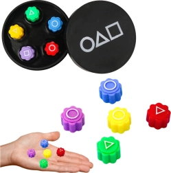 Færdighedsspillet Gonggi – sæt med terninger i etui, 5 stk.