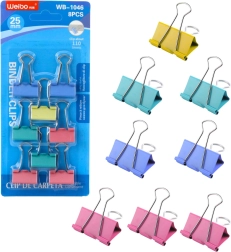 Sæt farvede kontorklemmer 25 mm 8 stk.