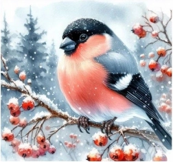 Diamantmosaik Fugle Vinter - Kreativ Hækling 30x40 cm