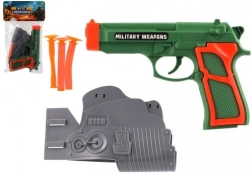 Legetøjspistol med sugekop-ammunition og hylster, 3 pile, plast, 19 × 13 cm
