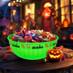 Grøn plastikserveringsskål med halloweenmotiv 30 × 12 cm