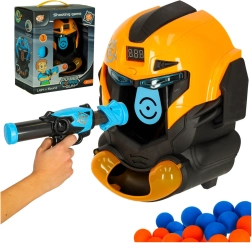 skydespil med robot-hoved og skumkugler