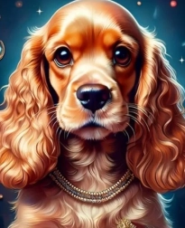 Diamantmaleri cocker spaniel med gyldent halsbånd 30 × 40 cm