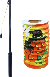 Halloween-lampion 15 cm med lysende stav 40 cm