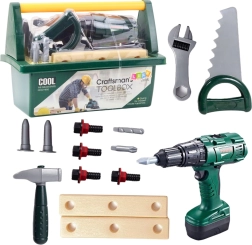 Børneværktøjssæt i kuffert med batteridrevet skruetrækker, 14 dele