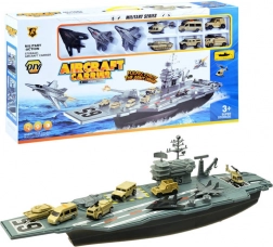 Stort militært hangarskib – legesæt med fly og køretøjer
