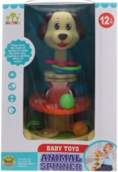 Snurretop med kugler – hund, plastlegetøj til de mindste