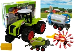 Landbrugssæt med traktor, vandtank, høvender og ballepresser