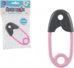 Rangle til baby i form af sikkerhedsnål i grå og lyserød