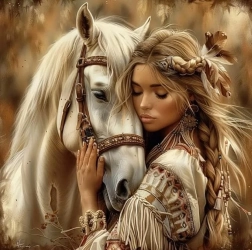 Diamantmaleri indianerkvinde med hest 30 × 40 cm