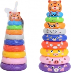 Farverig stabelpyramide med ringe og dyremærkater tiger