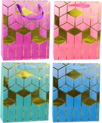 Gavepose med geometrisk gyldent mønster 32 × 26 × 12 cm