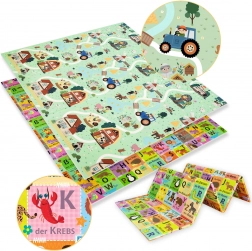 Dobbeltsidet foldemåtte HUMBI 180 × 200 cm – tysk alfabet og landliv