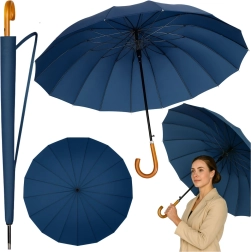 Stor automatisk lang paraply med 24 ribber, marineblå, 115 cm med skulderetui