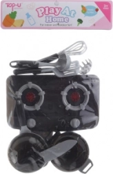 Sæt med børneservice med batteridrevet kogeplade