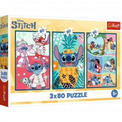 Puslespil Lilo & Stitch: Tre Puslespil i Et - Stitch 3x80 Brikker
