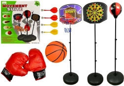 Børnesportsæt 3-i-1 – basketball, boksning og magnetiske dartpile