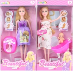 Gravid dukke med baby og tilbehør