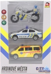 City Collection sæt med politimotorcykel, politibil og ambulance med lys og lyd