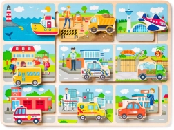 Træpuslespil med transporttema