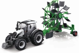 Bburago Farm 10 cm traktor med luksusanhænger - Valtra N174 - Hvirvlerive