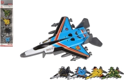 Sæt med 4 jagerfly med metalkrop og pull-back, mix af farver, 10 cm