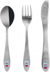 Børnebestik i rustfrit stål med uglemotiv, 3 stk.