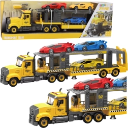 Sammenklappelig bugserlastbil med lys, lyde og sportsbiler